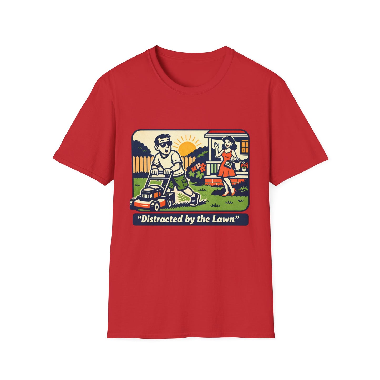 Distracted by the Lawn T-Shirt — Retro Lawn Care Graphic Tee