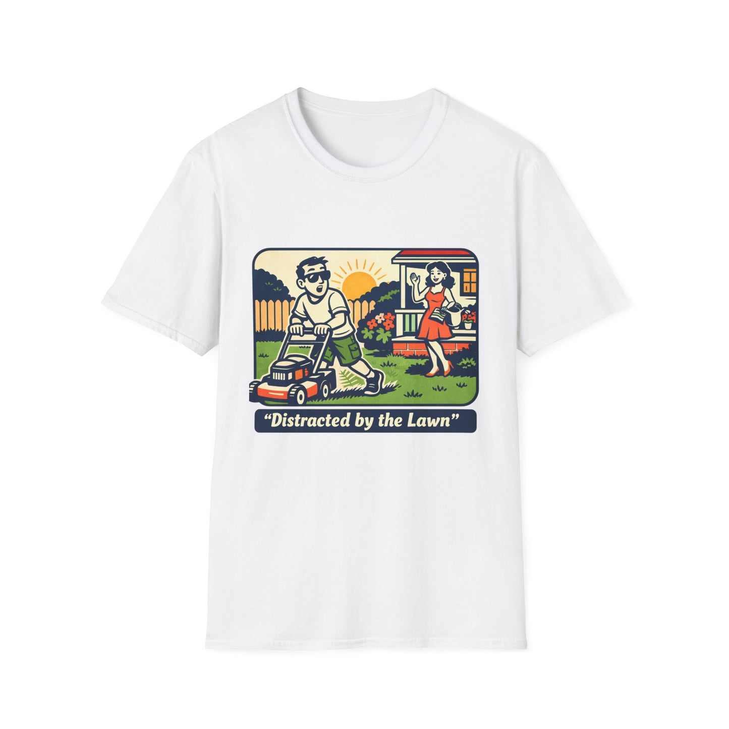Distracted by the Lawn T-Shirt — Retro Lawn Care Graphic Tee