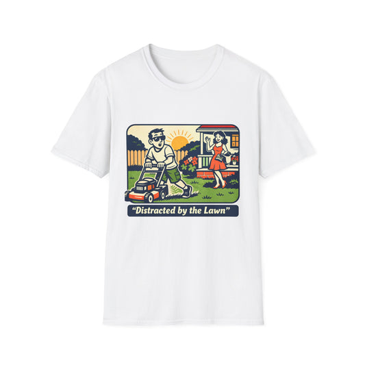 Distracted by the Lawn T-Shirt — Retro Lawn Care Graphic Tee