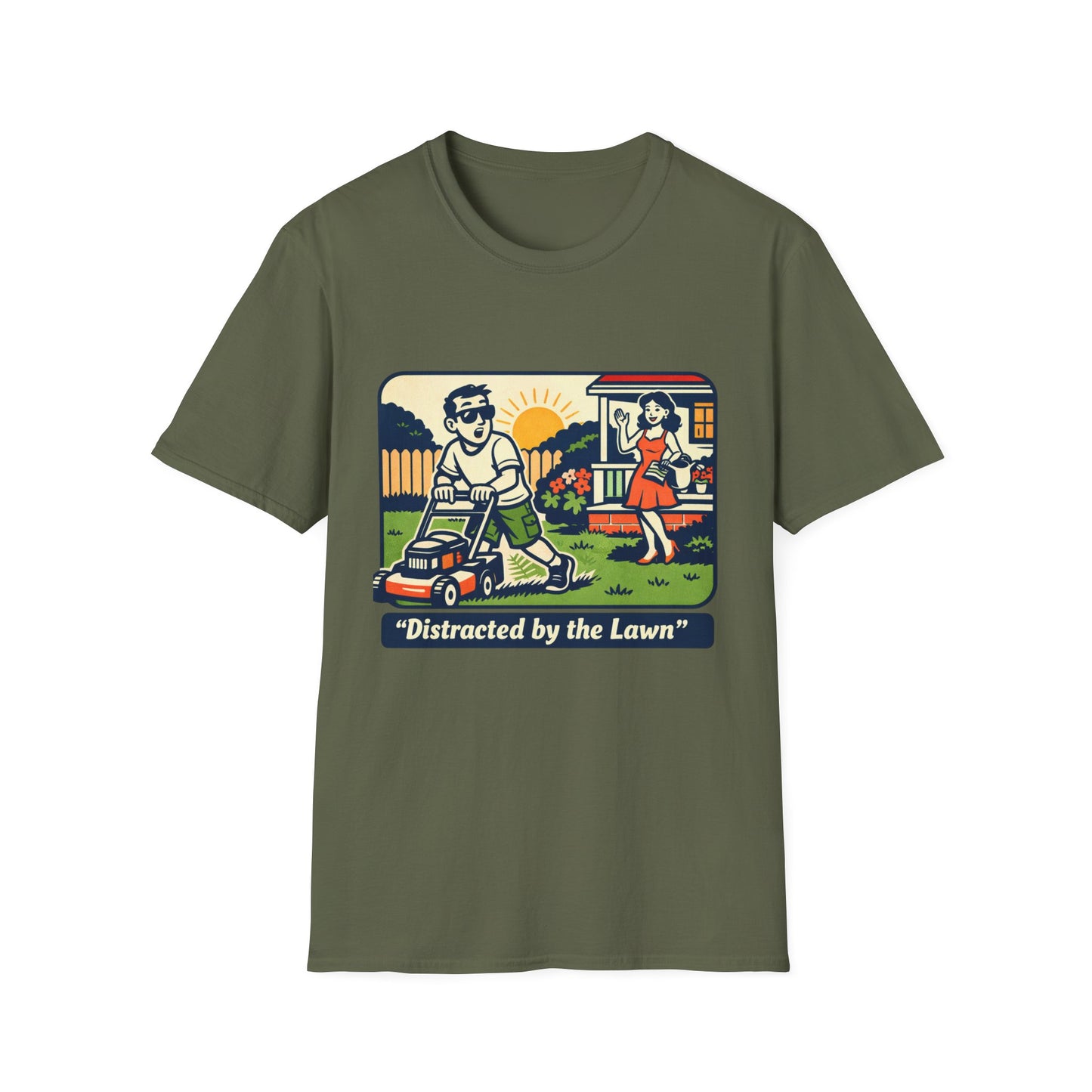 Distracted by the Lawn T-Shirt — Retro Lawn Care Graphic Tee
