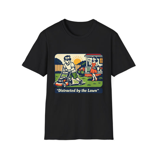 Distracted by the Lawn T-Shirt — Retro Lawn Care Graphic Tee