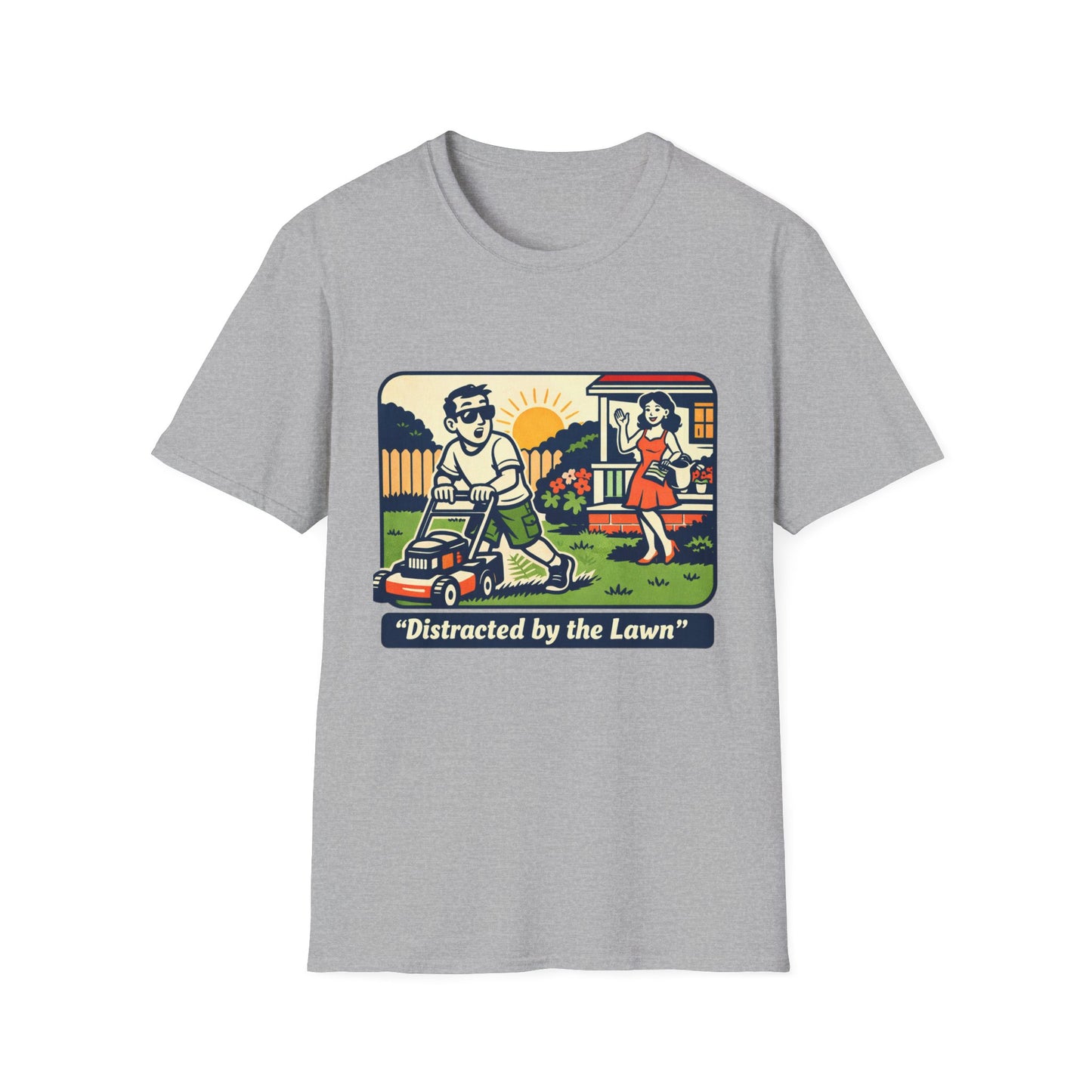 Distracted by the Lawn T-Shirt — Retro Lawn Care Graphic Tee