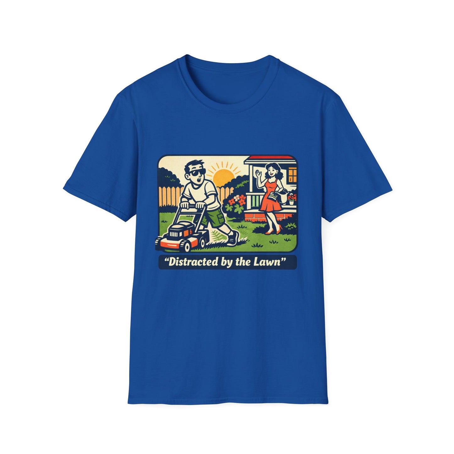 Distracted by the Lawn T-Shirt — Retro Lawn Care Graphic Tee