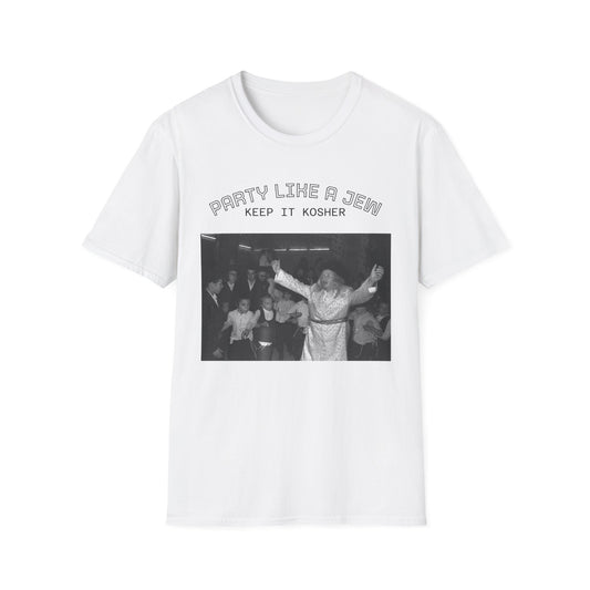 Jewish Party Graphic Tee — "Party Like a Jew, Keep It Kosher"