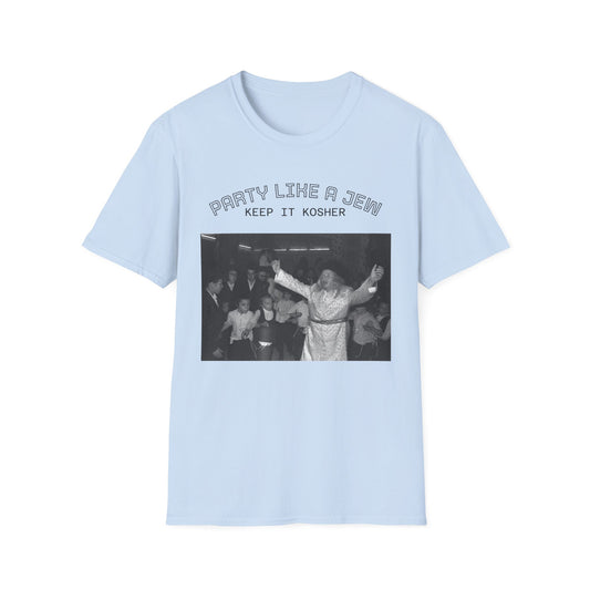 Jewish Party Graphic Tee — "Party Like a Jew, Keep It Kosher"