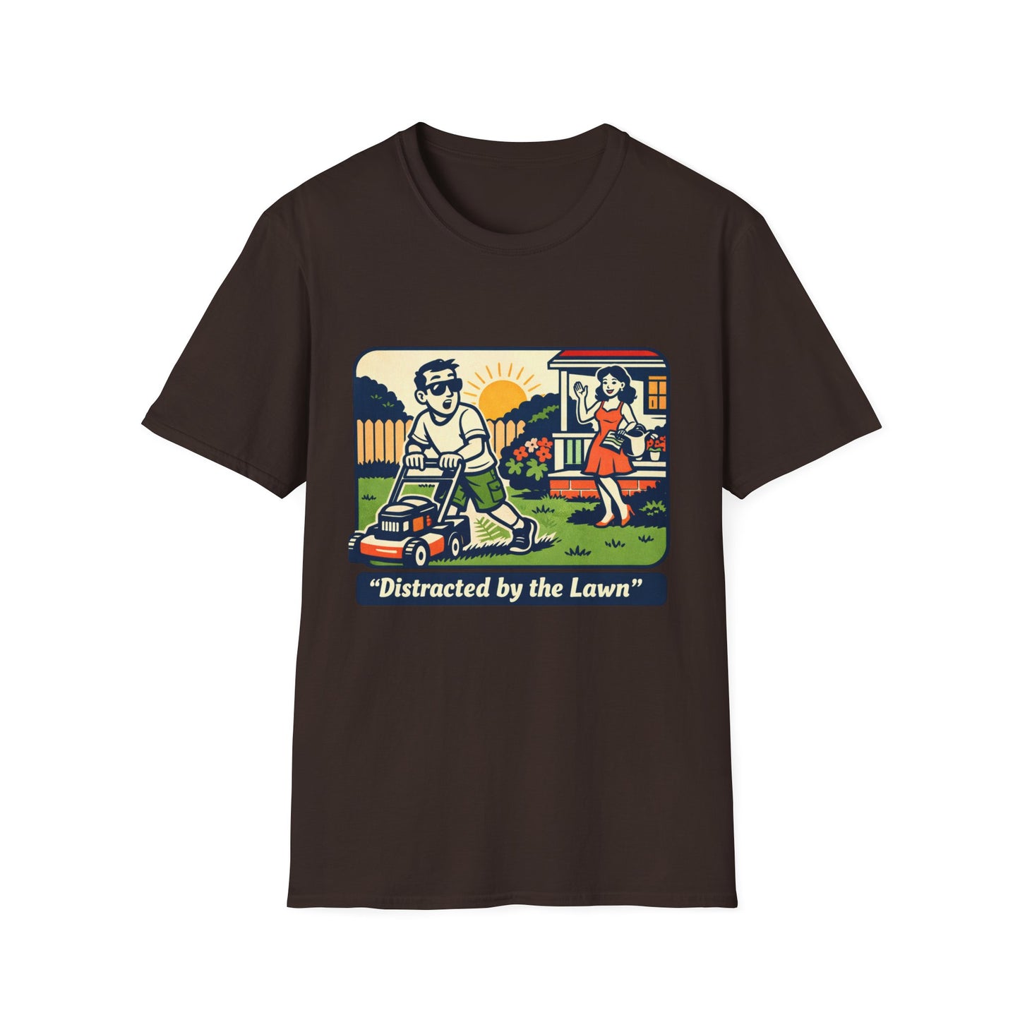 Distracted by the Lawn T-Shirt — Retro Lawn Care Graphic Tee
