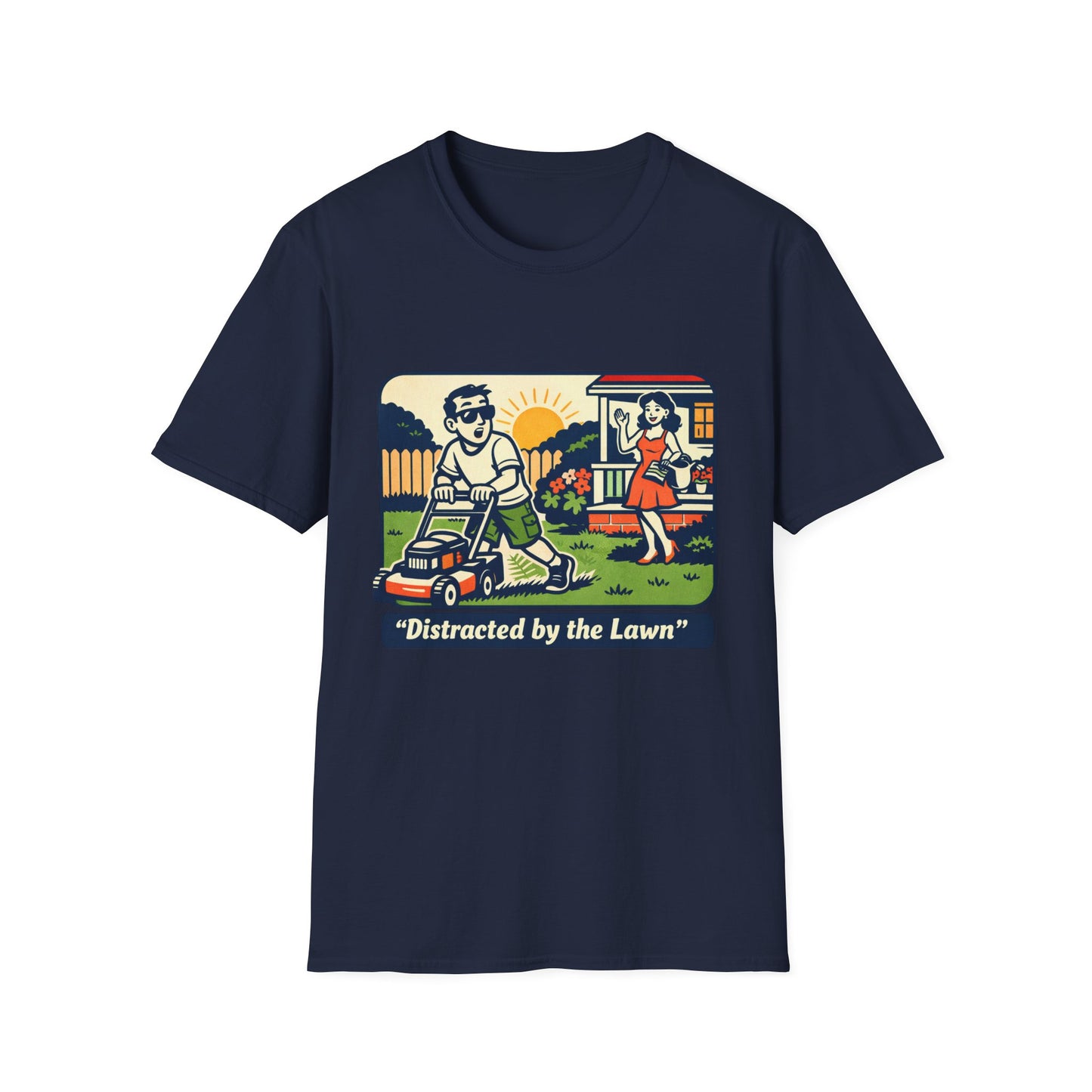 Distracted by the Lawn T-Shirt — Retro Lawn Care Graphic Tee