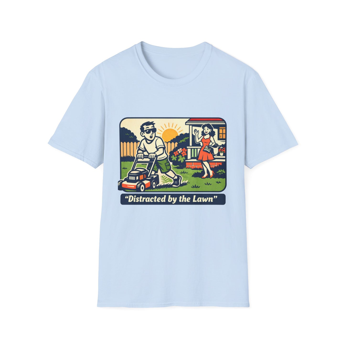 Distracted by the Lawn T-Shirt — Retro Lawn Care Graphic Tee