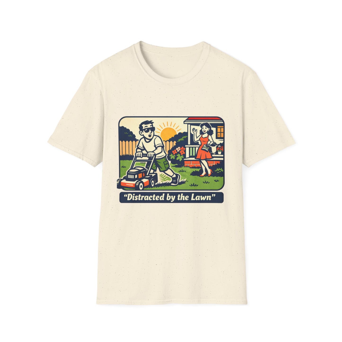 Distracted by the Lawn T-Shirt — Retro Lawn Care Graphic Tee