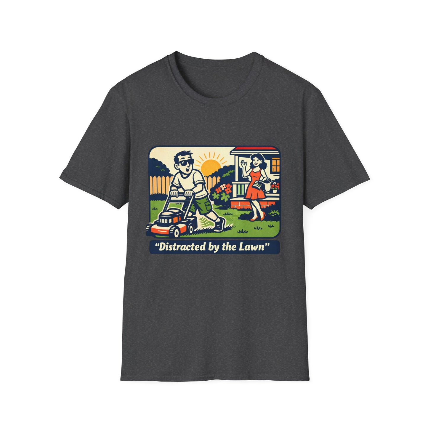 Distracted by the Lawn T-Shirt — Retro Lawn Care Graphic Tee